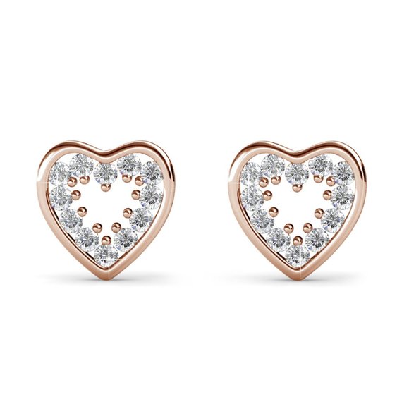 Rose‎ Gold Heart Australian Crystal Stud Earrings - Picture 1 of 3
